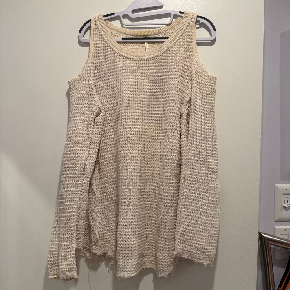Free People Cream Cold Shoulder Sweater